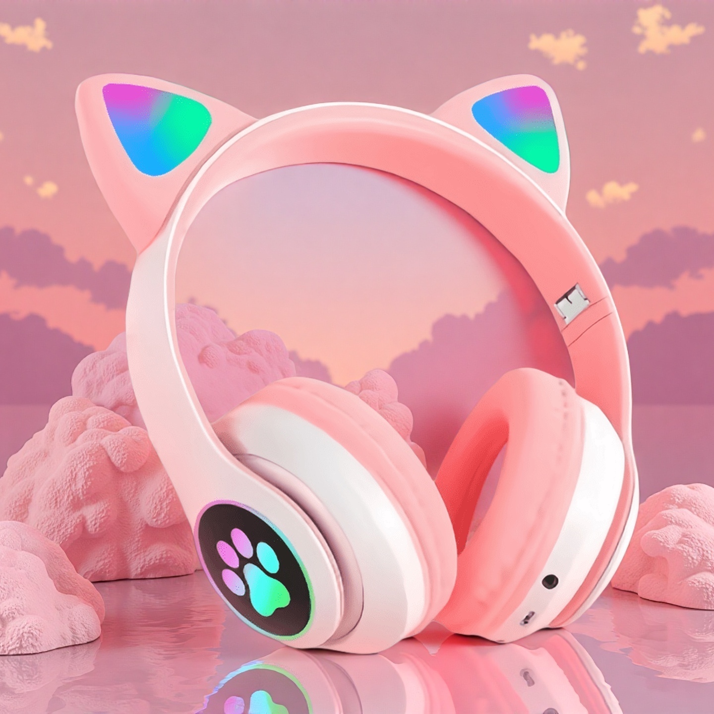 New Flash Light Cute Cat Ears  - Wired Earphone Lightning 评论和价格